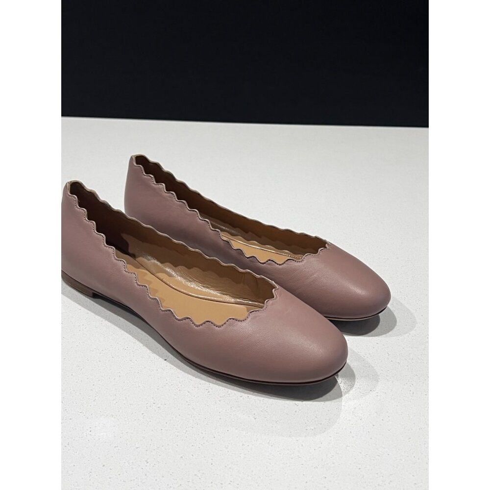 CHLOÉ Lauren scalloped blush leather ballet flats size 38.5 NEW - Picture 9 of 10